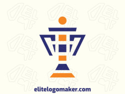Creative logo created with abstract shapes forming a trophy, with blue and orange colors.