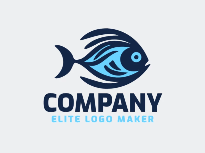 Concepto de logotipo animal con enfoques creativos que forman un pez tropical en colores azul y azul oscuro.