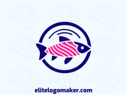 Creative logo in the shape of a tropical fish with memorable design and abstract style, the colors used was blue and pink.