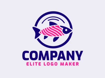 Creative logo in the shape of a tropical fish with memorable design and abstract style, the colors used was blue and pink.