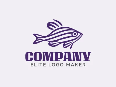 Vector logo in the shape of a tropical fish with monoline design and purple color.