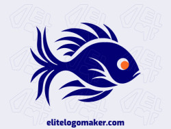 Creative logo in the shape of a tropical fish with a memorable design and mascot style, the colors used were orange and dark blue.
