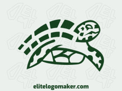 Abstract logo design in the shape of a turtle composed of simples shapes with green colors.