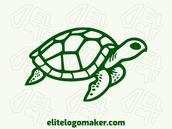 Logotipo criativo com a forma de uma tartaruga com design artesanal e cor verde.
