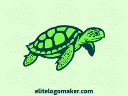 Logo template for sale in the shape of a turtle, the colors used were green and dark green.