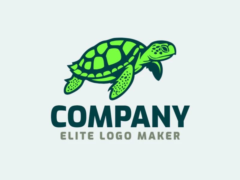 Logo template for sale in the shape of a turtle, the colors used were green and dark green.