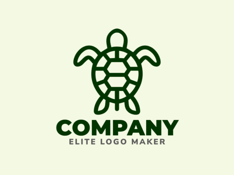 Un logotipo monoline refinado con una tortuga prominente, elegantemente delineada en verde oscuro, ideal para una marca sofisticada y profesional.