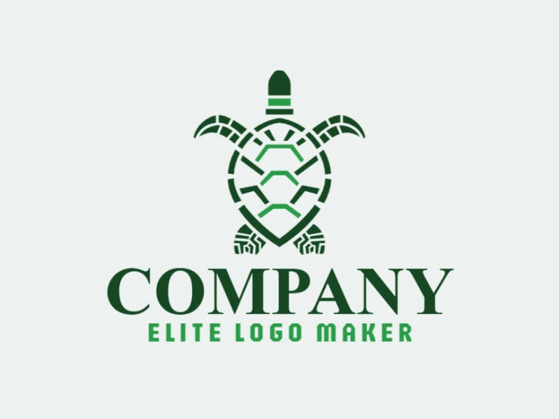 Symmetry logo design created with abstract shapes forming a turtle with the green color.