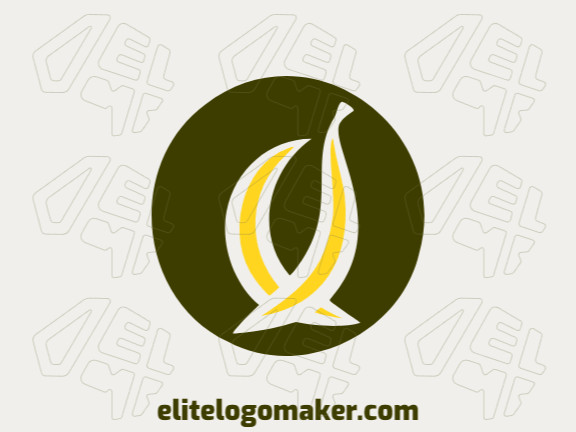 Abstract logo with solid shapes forming two bananas with a refined design with green and yellow colors.