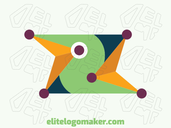 Logotipo criativo com formas sólidas formando dois pássaro com design refinado e com as cores verde, azul, roxo, e amarelo.