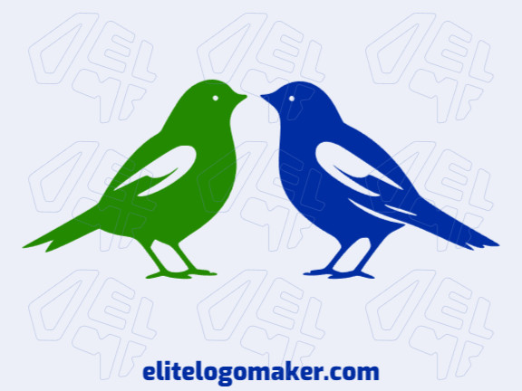 Vector logo in the shape of two birds with minimalist style with dark blue and dark green colors.