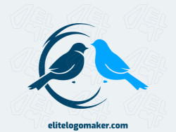 Minimalist logo with solid shapes forming two birds with a refined design with blue and dark blue colors.