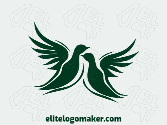 Logotipo criativo com a forma de dois pássaros com design abstrato e cor verde escuro.