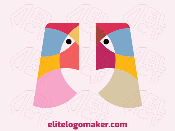 Animal logo design in the shape of two birds composed of colorful shapes with yellow, pink, blue, and orange colors.