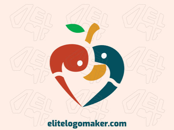 Abstract logo in the shape of two ducks combined with a fruit composed of abstract elements with yellow, red, blue, and green colors.