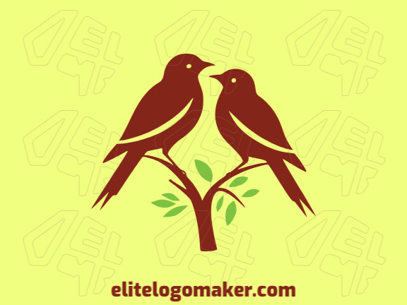 Create a vector logo for your company in the shape of two little birds with an abstract style, the colors used were green and brown.