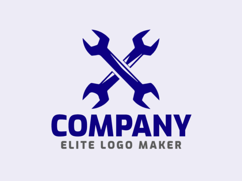 A simple yet effective logo featuring two wrenches, symbolizing precision and expertise, in deep blue hues.