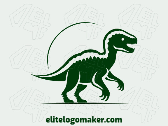 Logotipo customizável com a forma de um tiranossauro composto por um estilo ilustrativo e com as cores verde e verde escuro.