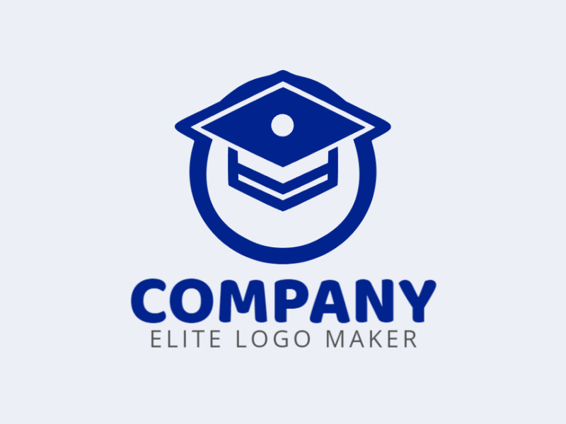 Logotipo customizável com a forma de um chapéu universitário composto por um estilo minimalista e cor azul escuro.