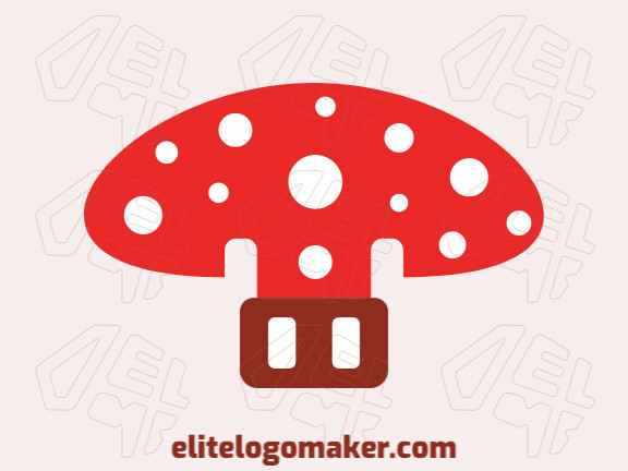 Logotipo customizável com a forma de um cogumelo combinado com um ícone usb composto por um estilo abstrato e cores vermelho e branco.