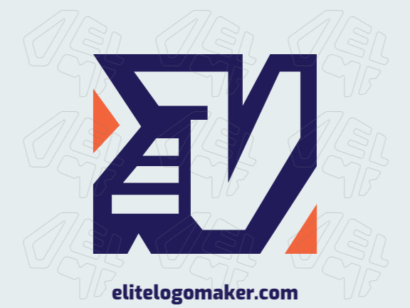 Logotipo customizável com a forma de uma letra "V" com estilo abstrato, as cores utilizadas foi azul e laranja.