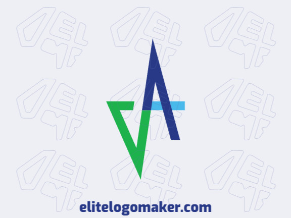 Logotipo pronto disponível para venda com a forma de um letra "V" combinado com uma letra "A" com design abstrato e com as cores verde e azul.