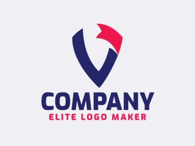 Create your own logo in the shape of a letter "V" combined with a banner, with an initial letter style with blue and red colors.