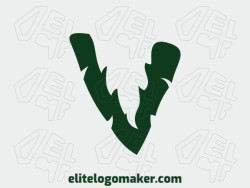 Logo available for sale in the shape of a letter "V" with initial letter style and green color.