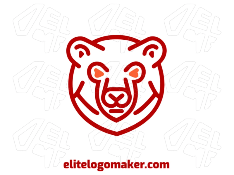 Crie um logotipo criativo com uma ilustração vetorial simétrica de um urso vermelho, projetado para uma identidade de marca única e impactante.