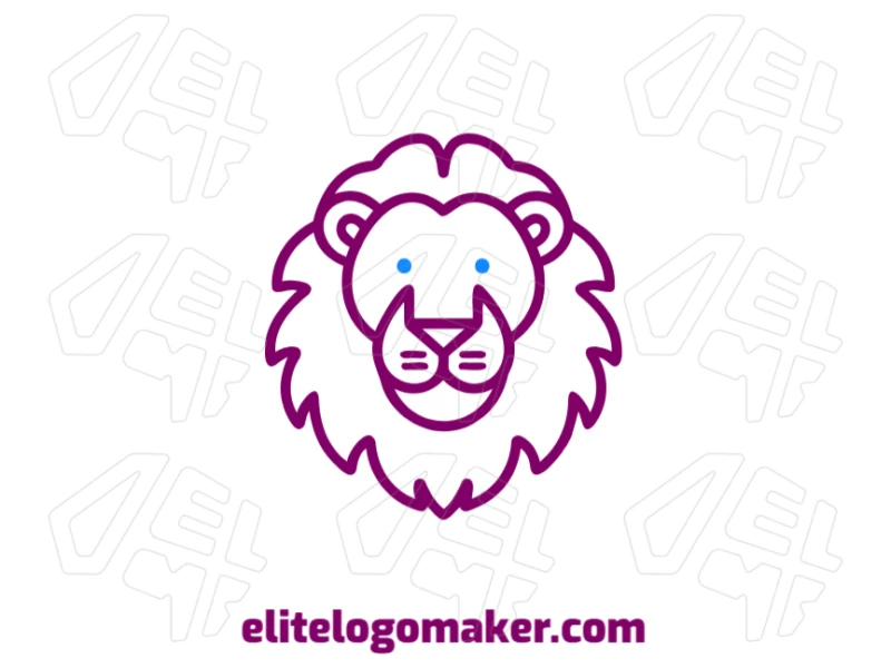Logotipo com conceito, apresentando uma imagem vetorial de uma cabeça de leão com design bonito e estilo simétrico, criando uma identidade visual forte e elegante.