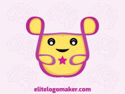Cartoon logo design in the shape of a hamster composed of abstracts shapes with black, pink, and yellow colors.