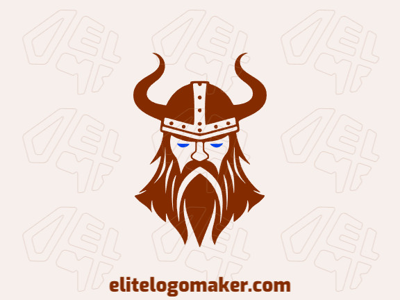 Um logotipo profissional em forma de um viking com um estilo abstrato, as cores utilizadas foi marrom e azul escuro.