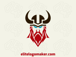 Template logo in the shape of a Viking with a symmetric design with blue, black, and dark red colors.