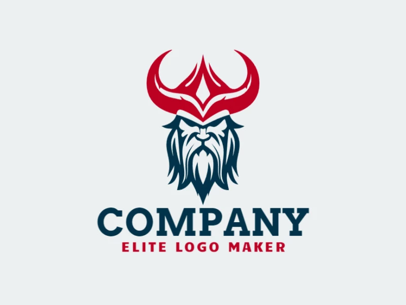 Customizable logo in the shape of a Viking composed of a symmetric style with red and dark blue colors.