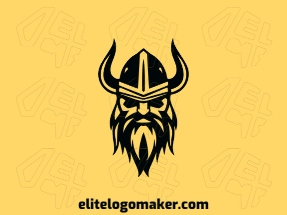Logotipo simples composto por formas abstratas, formando um viking com capacete com a cor preto.