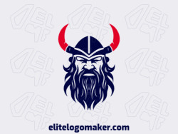 A symmetric logo featuring a fierce Viking wearing a medieval helmet, using striking red and dark blue colors.