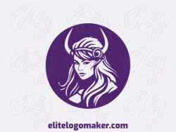 Create a vectorized logo showcasing a contemporary design of a Viking woman and abstract style, with a touch of sophistication and purple color.