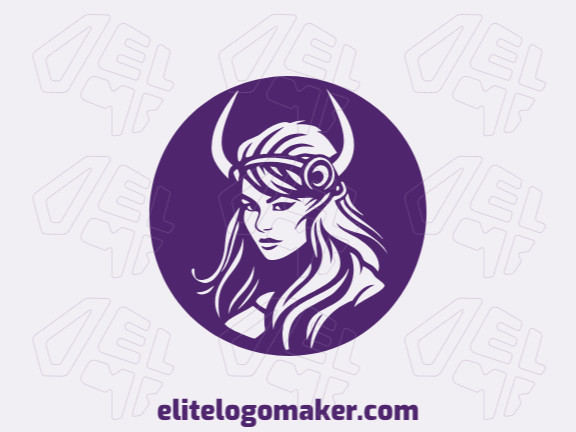 Crie um logotipo vetorizado apresentando um design contemporâneo de uma mulher viking e estilo abstrato, com um toque de sofisticação e cor roxo.