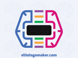 Simple logo with the shape of a brain combined with a virtual reality glasses with black, blue, yellow, and green colors.