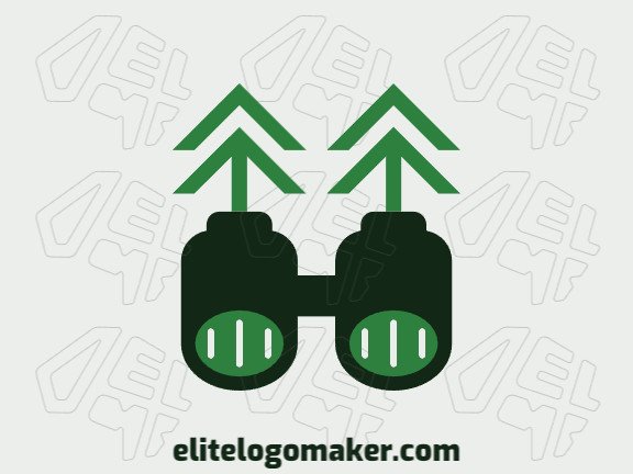 Abstract logo design with the shape of a binocular combined with four arrows with green colors.
