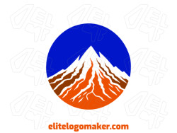 Customizable logo in the shape of a volcano with an abstract style, the colors used were orange, red, and dark blue.