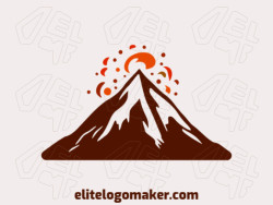 Logo template for sale in the shape of a volcano, the colors used were orange and dark brown.