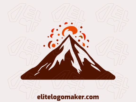 Modelo de logotipo para venda com a forma de um vulcão, as cores utilizadas foi laranja e marrom escuro.