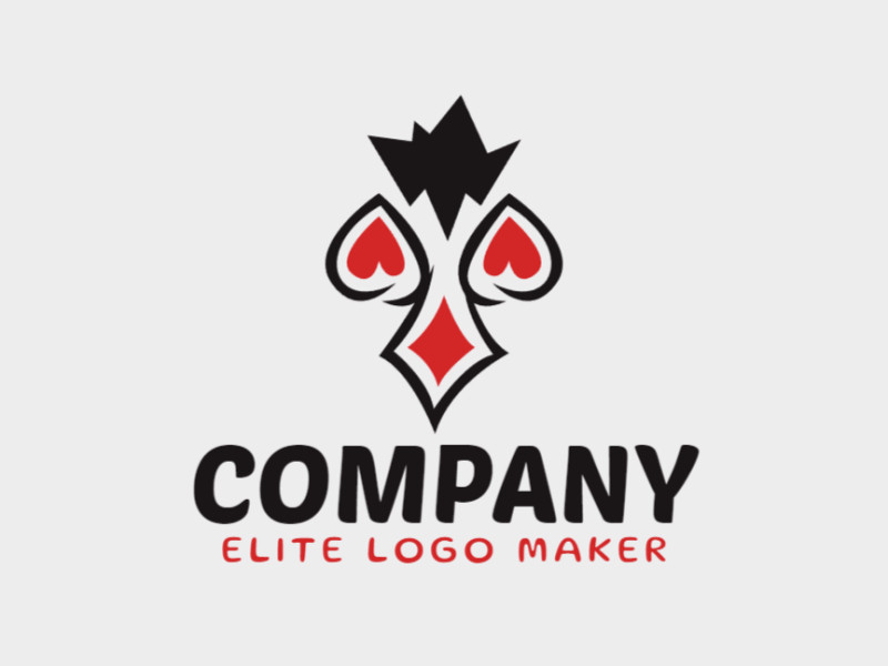 Animal logo with the shape of a vulture combined with card suits with black and red colors.