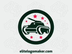 Customizable logo in the shape of a war tank combined with stars composed of a circular style with red and dark green colors.