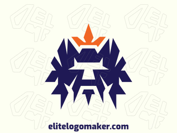 Logotipo customizável com a forma de um guerreiro, composto por um estilo simétrico e com as cores azul e laranja.