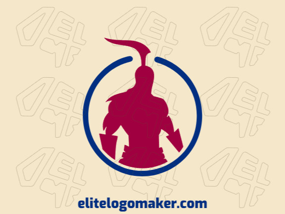 Uma figura de guerreiro minimalista em vermelho intenso e azul escuro, criando um logotipo poderoso e elegante.