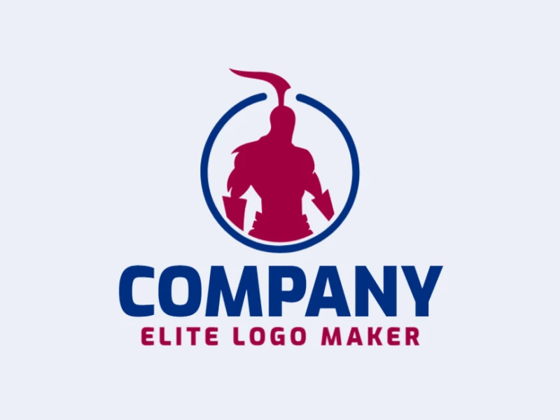 A minimalist warrior figure in bold red and dark blue, crafting a powerful and sleek logo.