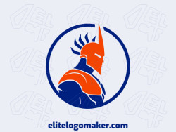 Crie um logotipo vetorial para sua empresa com a forma de um guerreiro com estilo minimalista, as cores utilizadas foi laranja e azul escuro.