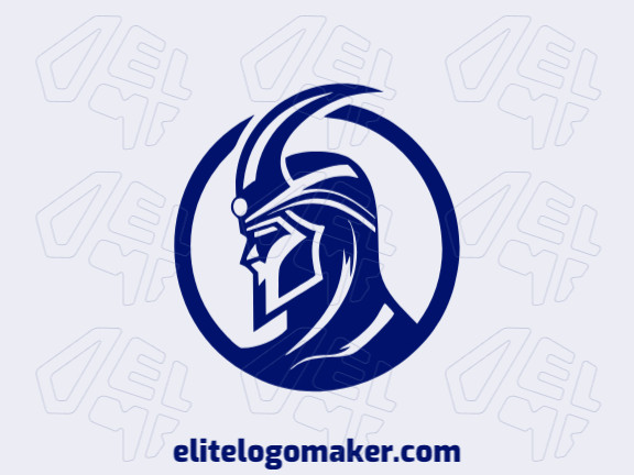 Logotipo vetorial com a forma de um guerreiro com estilo mascote e cor azul escuro.